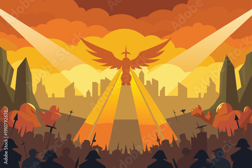 Sky Battlefield Between Two Winged Armies