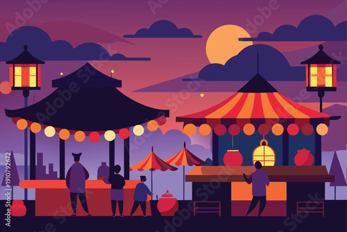 Asian Street Food Market At Twilight Scene
