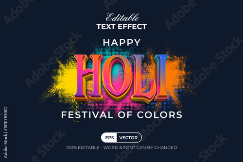 Colorful Gradient Text Effect Holi Festival of Colors. Editable Text Effect.