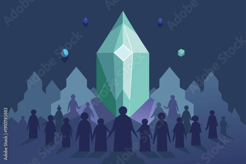 Floating Crystal With Mystic Cult Ritual