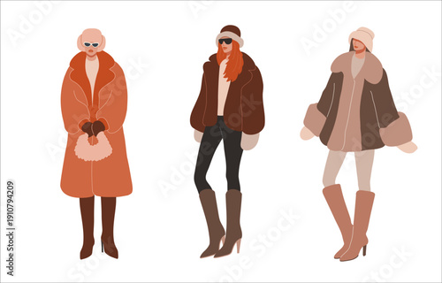 Three Slavic Girls Winter Fashion Illustration. Slavic Core