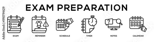  web banner icon vector illustration concept for business with icon of Exam, Reminder, Schedule, Timer, Notes,.