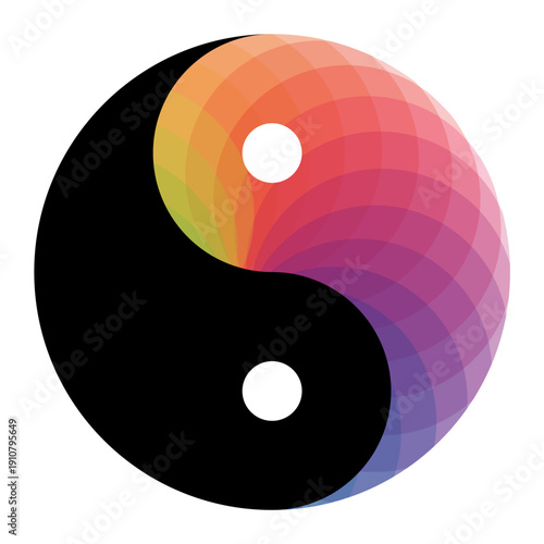 Colorful Abstract Yin Yang Symbol on Transparent Background