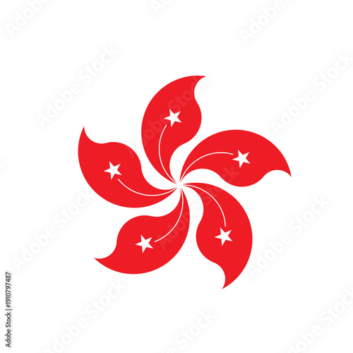Hong Kong flag flower symbol bauhinia blakeana orchid. Red floral emblem of Hong Kong with five stars isolated. Stylized bauhinia flower icon from the national flag of Hong Kong
