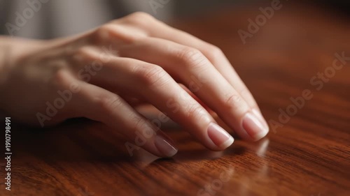 Wallpaper Mural Hand with manicured nails on wooden surface Torontodigital.ca
