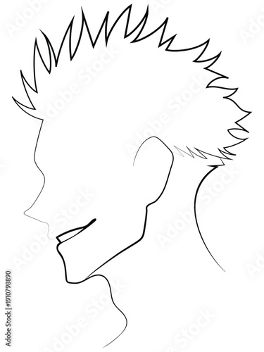 Minimalist Line Art Profile of a Male Anime Character with Spiky Hair