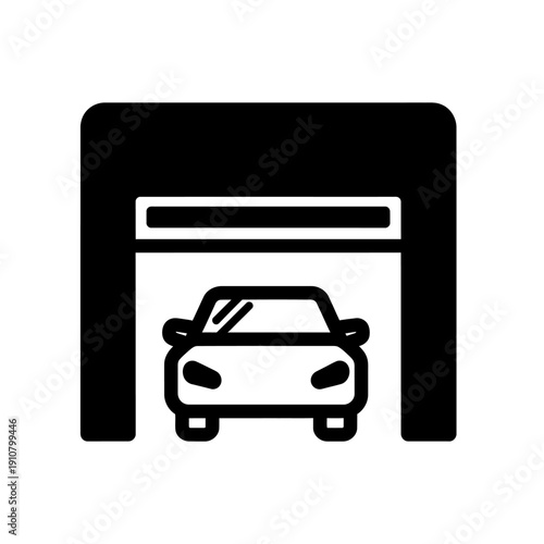 Black and white car garage icon.