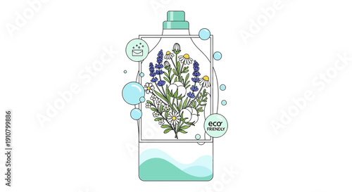 Eco Laundry Detergent Bottle with Botanical Flowers Illustration