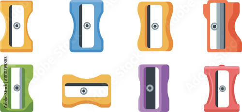 Colorful Pencil Sharpener Vector Set Bright School Supply Illustration Collection