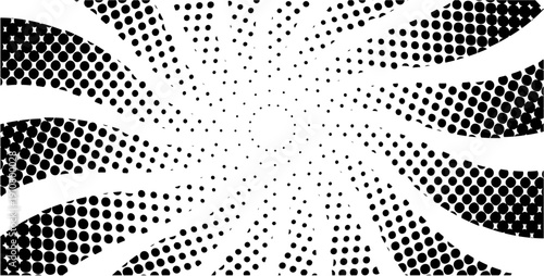 Comic halftone burst radial sunburst vector background with retro pop art dot border and shadow effect;