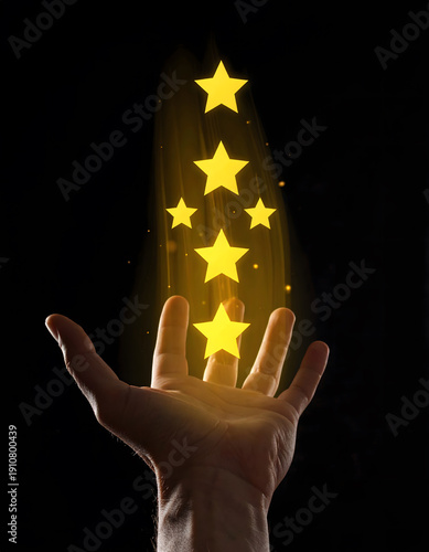 Digital Five Star Review Projection in Business Hand
