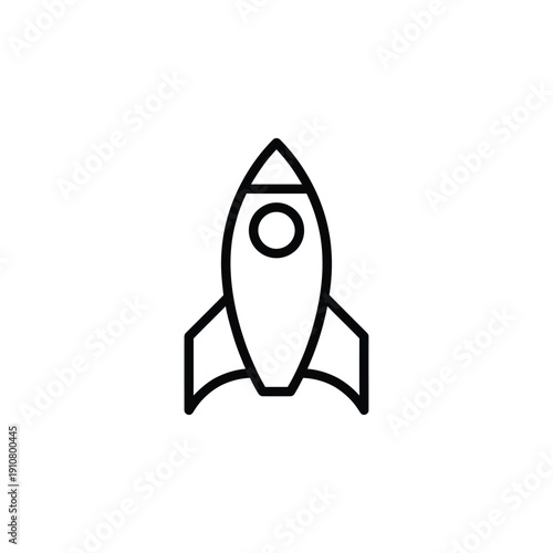 Simple black and white line drawing of a classic rocket ship