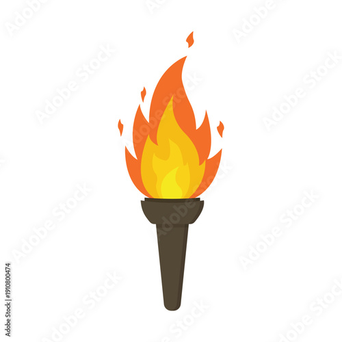 Vector illustration of a flaming gold torch and burning match in fire as a hot power symbol for Olympic Games sport decoration