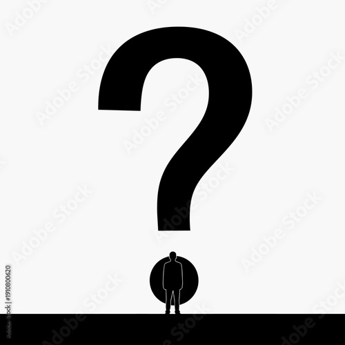 Man Standing Under Large Question Mark.
