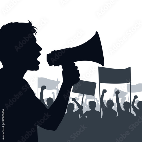 Man Using Megaphone at Protest.