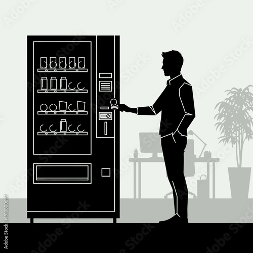Man Using Vending Machine Office.