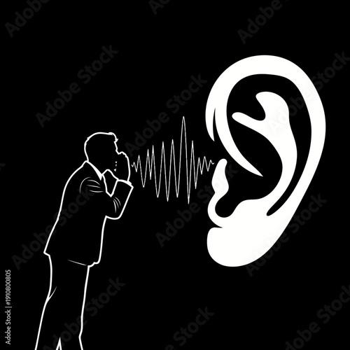 Man Listening to Sound Wave.