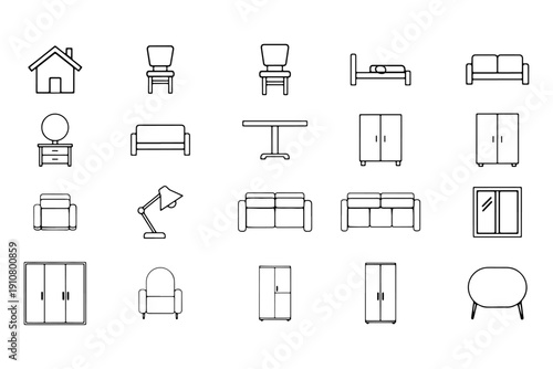 Flat Vector Home and Furniture Symbols Minimal Simple Shapes Design
