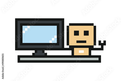 Cartoon cute robot humanoid robotic ai with toy,engineer,artificial intelligence,8bit,business.