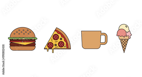 A delicious assortment of popular fast food and beverage icons for your culinary designs