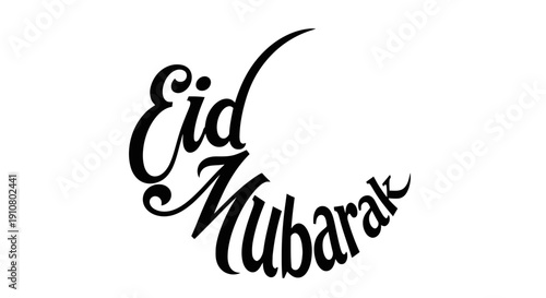 Eid Mubarak calligraphy in crescent moon shape for Islamic festival greetings and celebrations