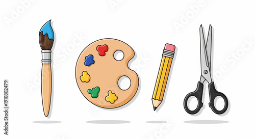 Colorful Creative Toolkit Essential Art Supplies and Crafting Tools for Artistic Expression and Projects