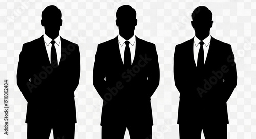 A vector graphic illustration of three men in business suits standing with their arms crossed