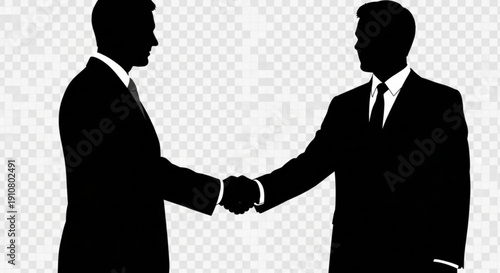 A vector graphic illustration of two businessmen shaking hands in a formal agreement