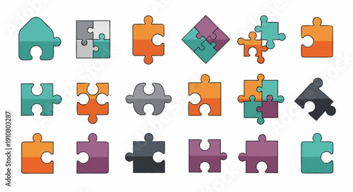 Collection of Various Colored Jigsaw Puzzle Pieces.