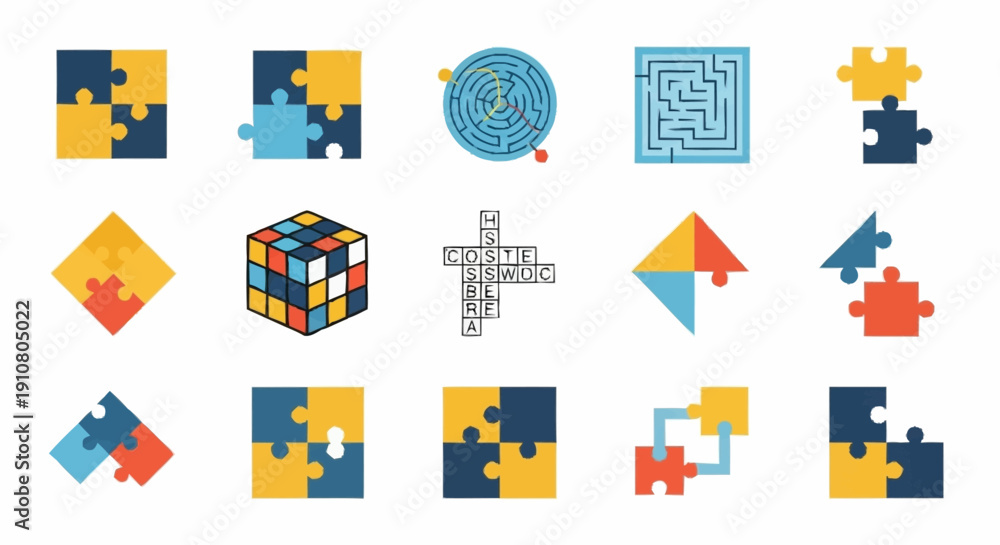 Obraz premium Collection of 3D Puzzle Pieces and Shapes.