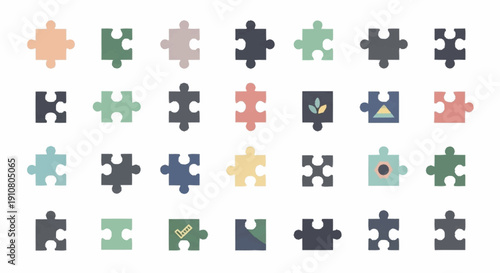 Collection of assorted colored puzzle pieces.