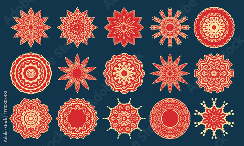 Fifteen monochrome ornamental mandalas. Circular designs for decorative napkins, tablecloths, wall hangings and more. Vector set