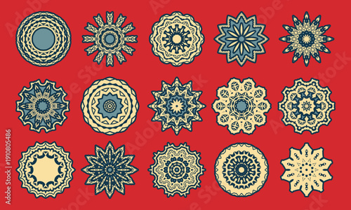 Fifteen ornamental mandalas. Circular designs for decorative napkins, tablecloths, wall hangings and more. Vector set