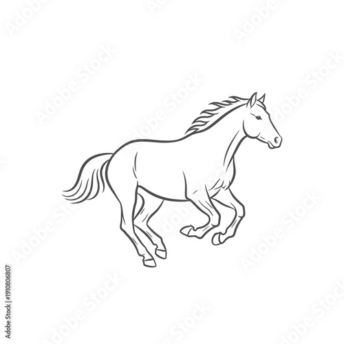 Running Horse Line Art Illustration.