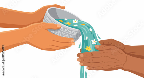 Songkran festival water pouring on elderly hands vector illustration