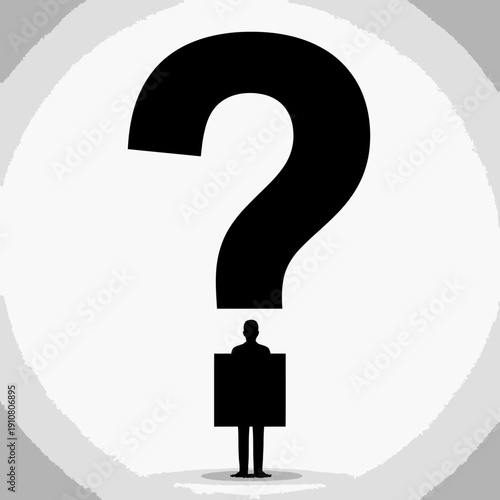 Silhouette Man Standing Under Question Mark.