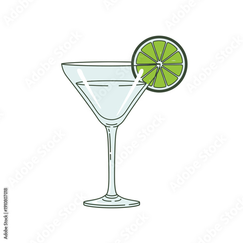 Martini Glass with Lime Garnish.