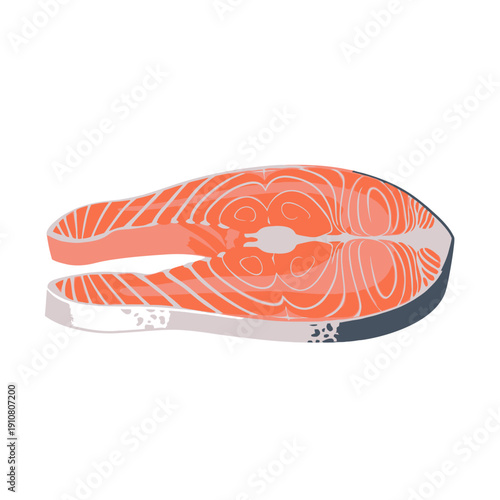 Raw Salmon Steak on White Background.