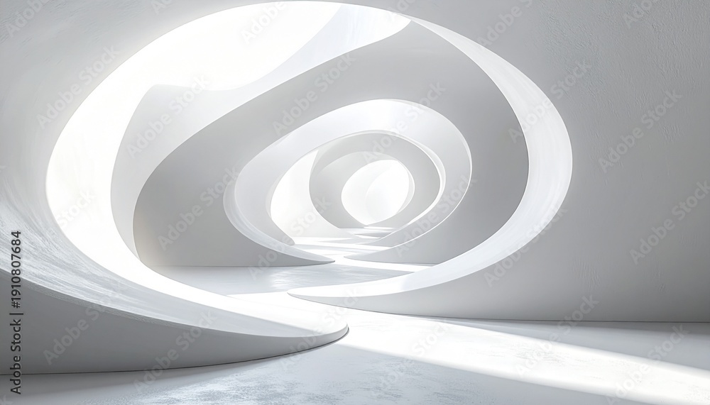 Fototapeta premium Abstract Architectural Canvas A Serene White Curvilinear Space Bathed in Ethereal Light, Showcasing Modern Organic Design Elegance