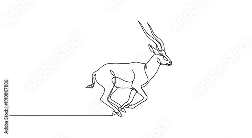 Elegant Gazelle Running, Single Line Art, Minimalist Wildlife Illustration