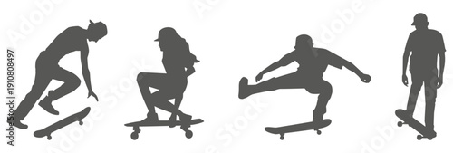 Skateboarder silhouette set performing tricks