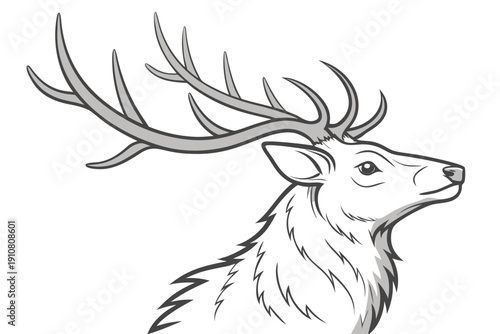 A minimalist illustration of a deer with large antlers in a simple black and white design