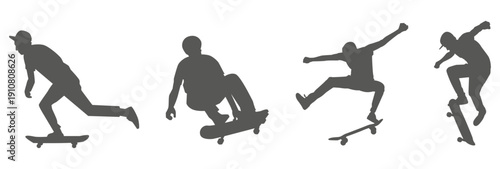 Skateboarder silhouette set performing tricks