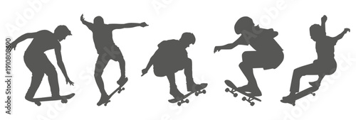Skateboarder silhouette set performing tricks