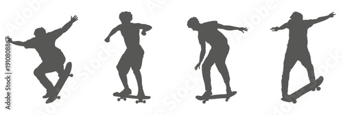 Skateboarder silhouette set performing tricks