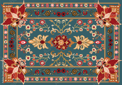 Persian Rug Art PatternSeamless Persian rug inspired art pattern for print and surface design. Ornamental decorative pattern with traditional Middle Eastern style, suitable for textile, fabric, carpe