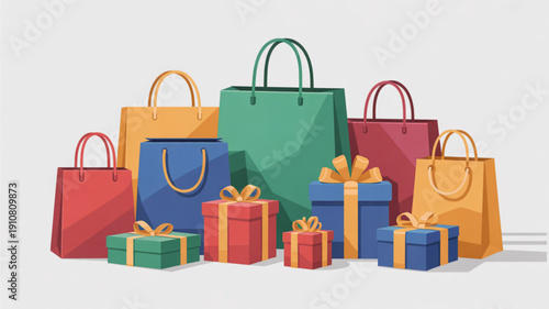 Colorful shopping bags create a bright and lively image that represents shopping, fashion, and lifestyle. The bags may be made of paper, plastic, or reusable fabric, and come in various vibrant colors