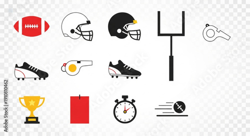 American Football Equipment and Sports Icon Set