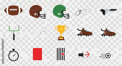 Flat Vector American Football and Sports Equipment Icon Set
