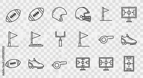 Set of Minimalist American Football and Soccer Line Art Icons